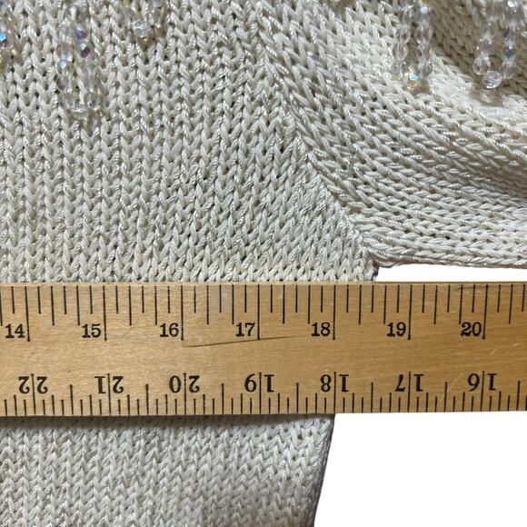 VTG 80s Glam Beaded Hand Knit Sweater Sz L Angora Wool Fringe Puff Sleeve Party - Picture 12 of 13